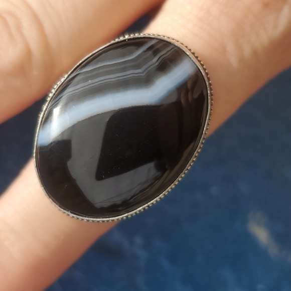 New Black Botswana Agate 925 Silver Ring. - Picture 12 of 16